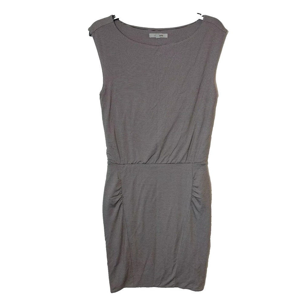 Athleta Micro Stripe Westwood Bodycon Sheath Dress XS Brown Ruched Sleeveless‎
